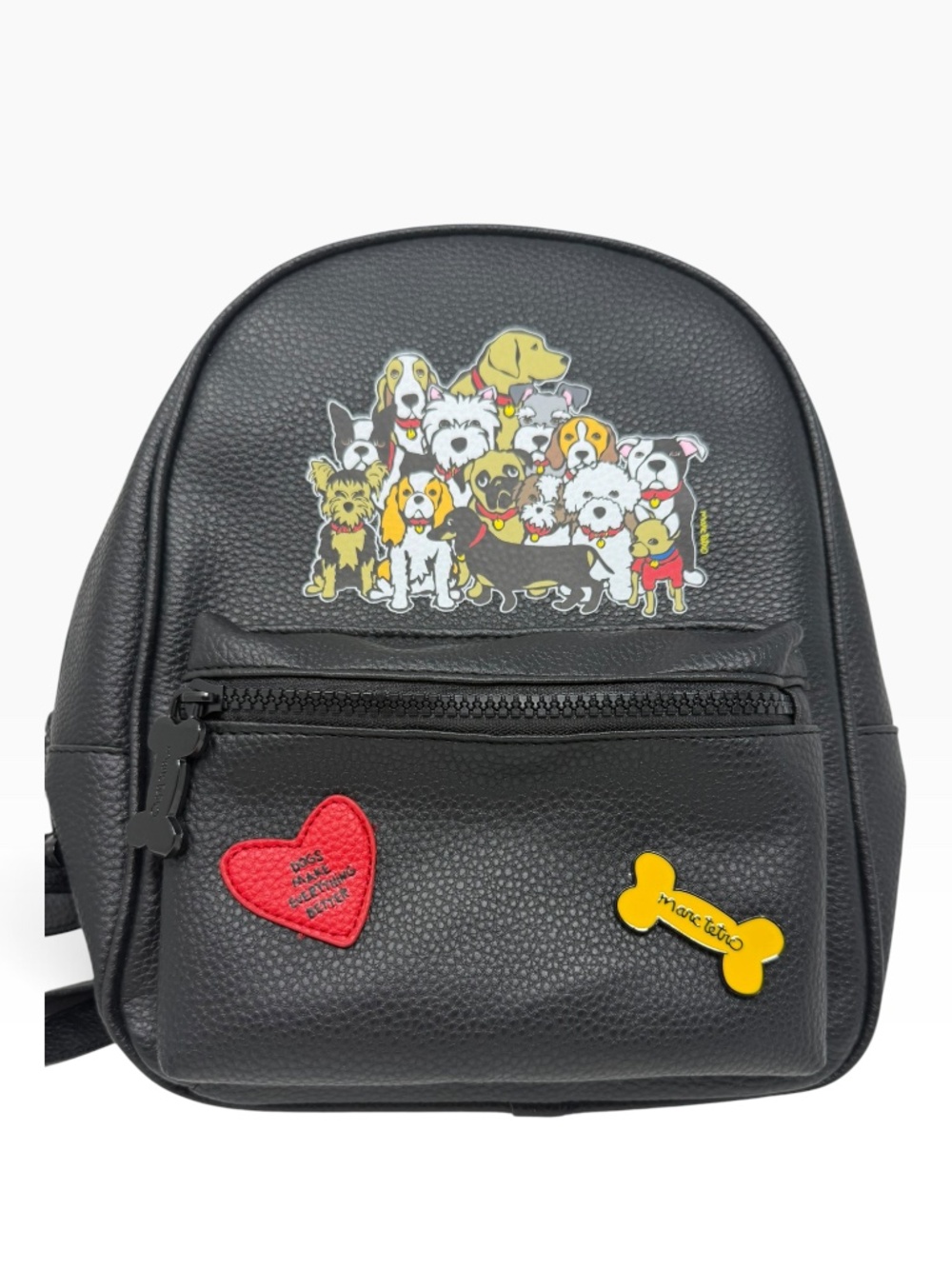 Marc Tetro Dog Print Mini Backpack Black Faux Leather Pet Lover Novelty
